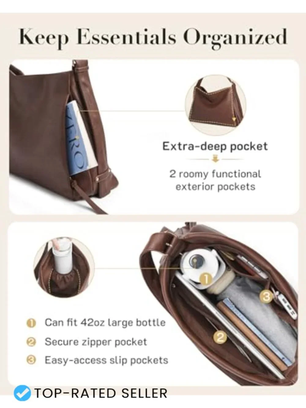 Vegan Leather Hobo Bag Tote with Multi-Pockets Large Crossbody